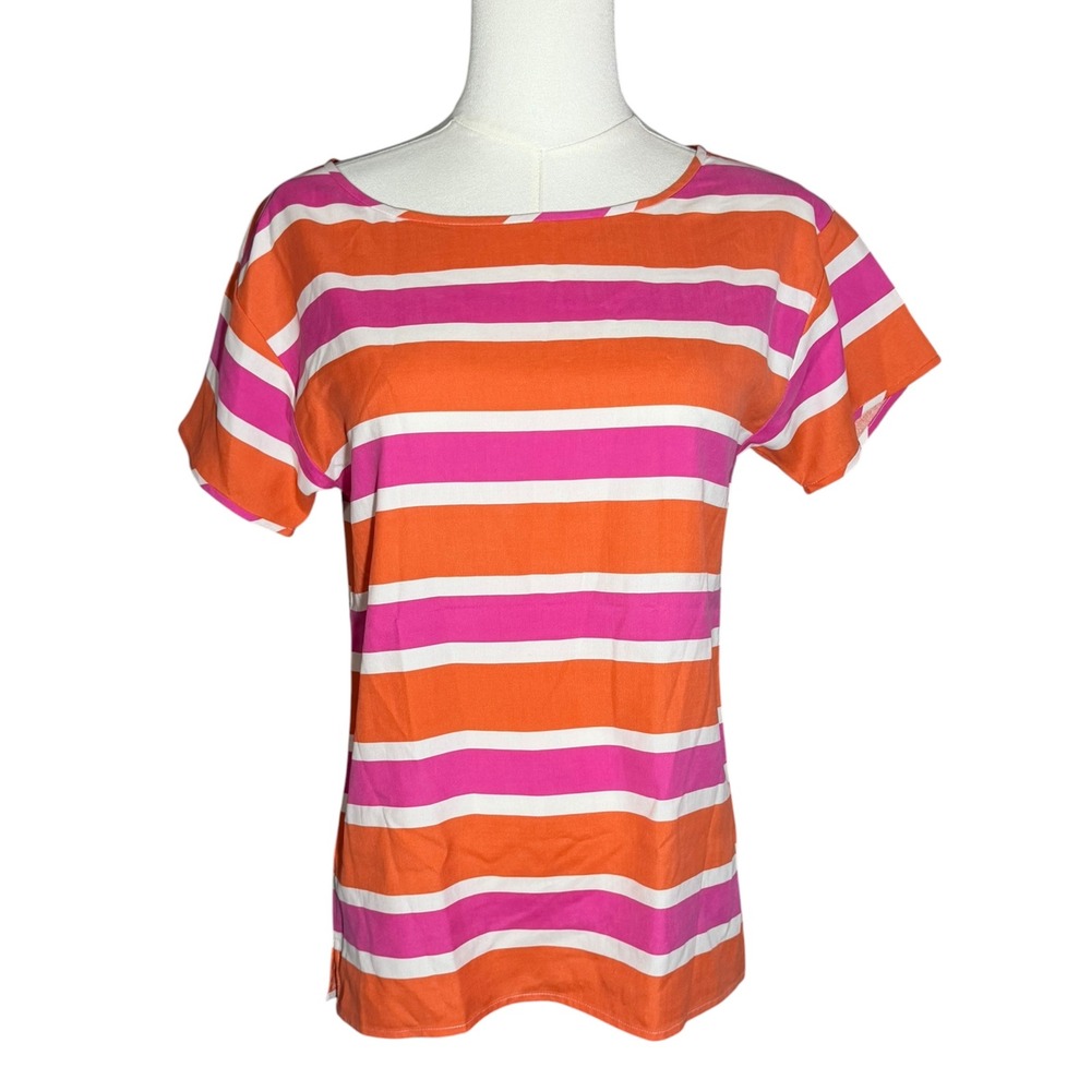 NWT J-Crew 100% Silk striped blouse PInk/multi xxs